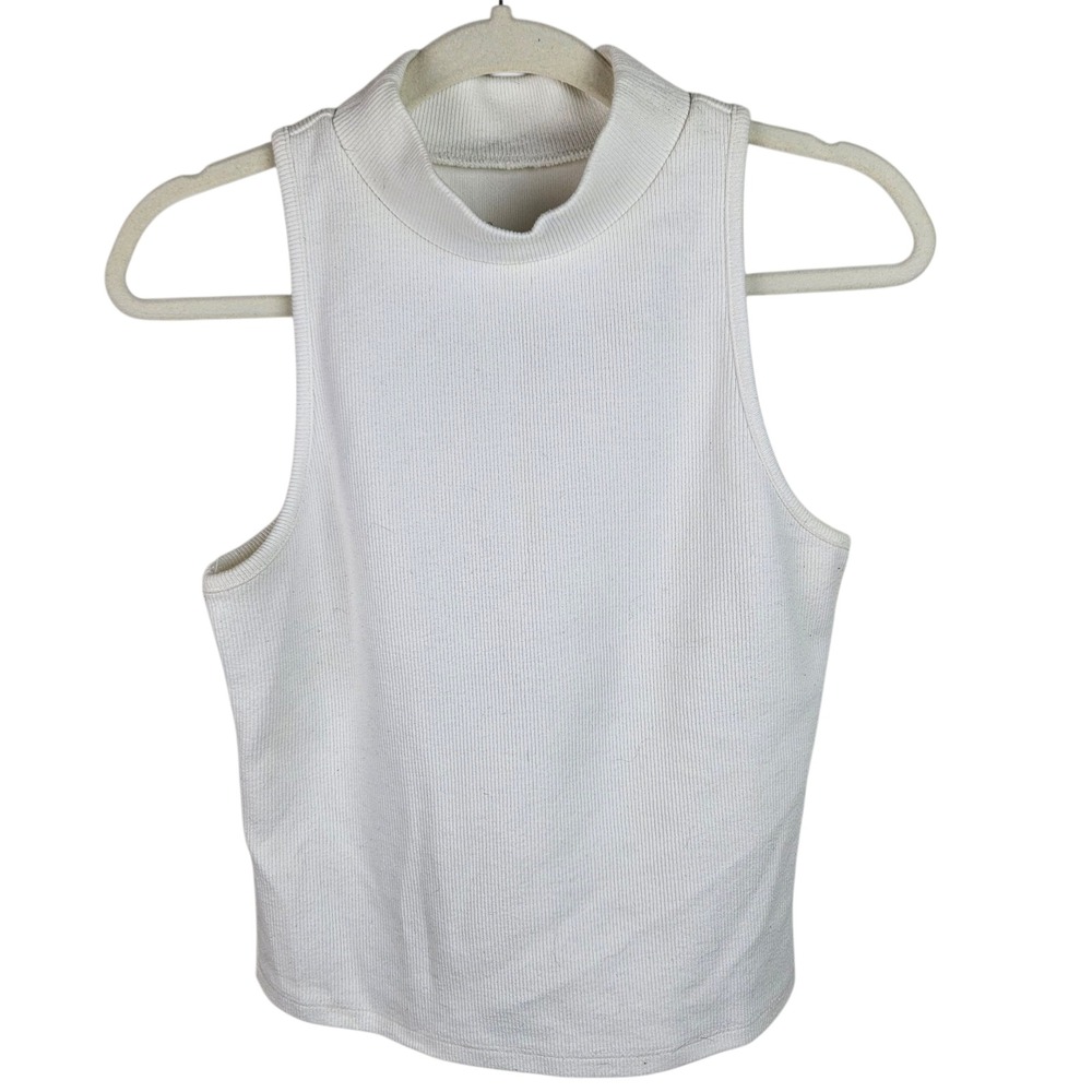 A New Day‎ White Ribbed Knit Mock Neck Sleeveless Tank Top Women's Size Medium